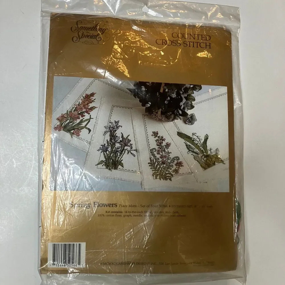 Candamar Cross Stitch Kit - Spring Flowers Set of 4 Placemats #50566 New Sealed